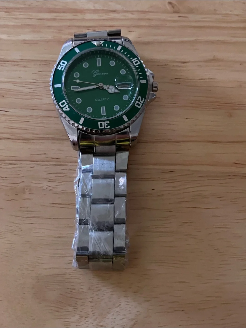 Geneva Men's Watch with Green Dial and Silver Bracelet